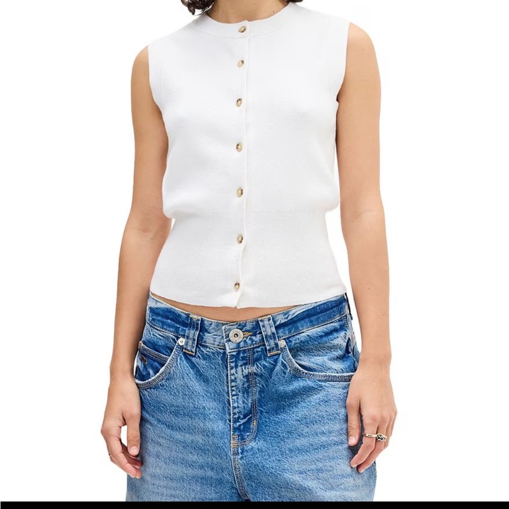 BDG White Sleeveless Button-Down Shirt